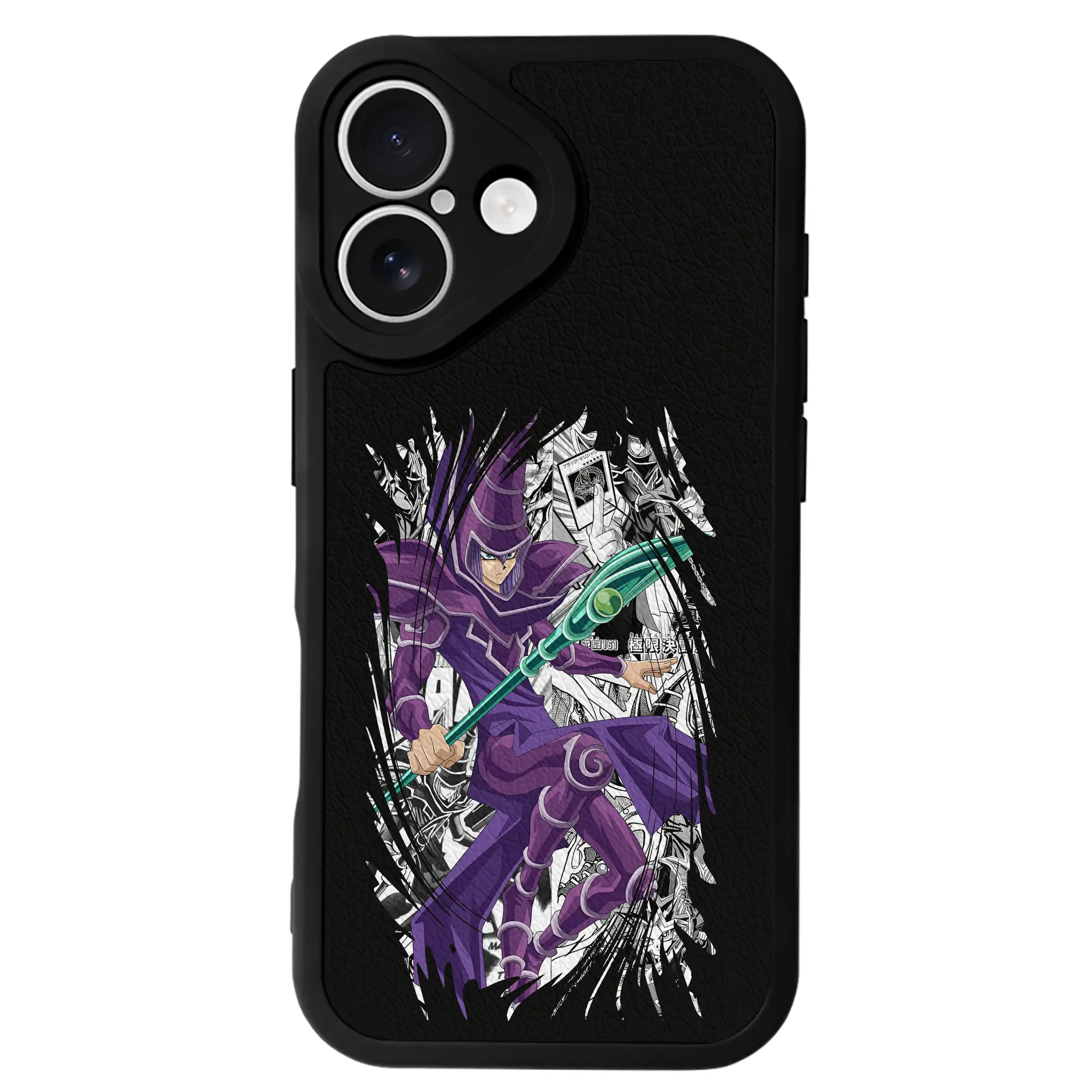 遊☆戯☆王 グッズ,ブラック・マジシャン - IPhone 16シリーズ対応 ・ シリコンスマホケース ・ レザー調 ・ 高精度フィット ・ 耐衝撃 ・ ワイヤレス充電対応 ・ 精密カット